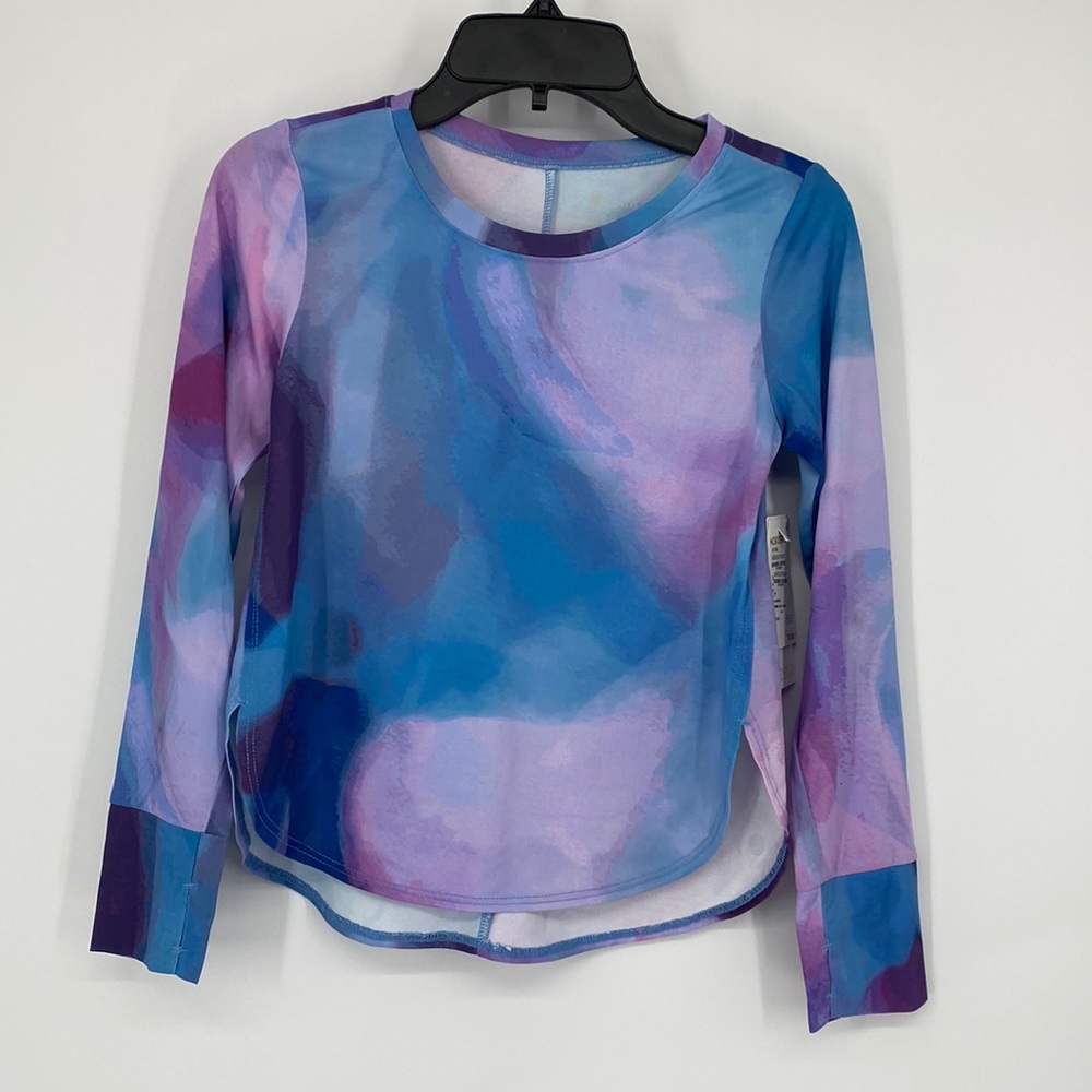 Zella Kids' Girls Pullover Tie Dye Sweatshirt Purple Multi Swan Size XS 5/6 NWT